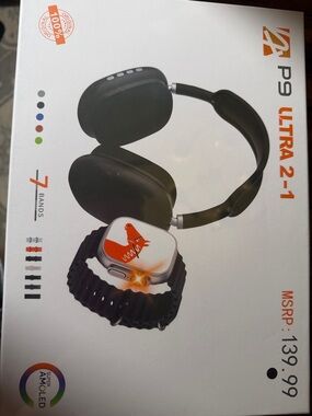 P9 Ultra 2-1 Headphones and Smartwatch Combo - Black